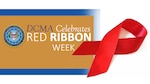 Graphic of a red ribbon and the DCMA logo