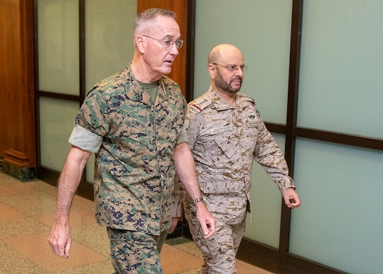 Chairman of the Joint Chiefs of Staff Gen. Joe Dunford meets with Saudi Arabia Chief of the General Staff Gen. Fayyad Al-Ruwayli today in Washington D.C., Oct. 17.