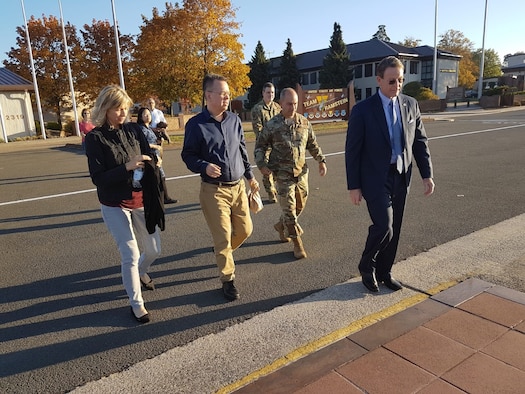 Members of Team Ramstein and the U.S. State Department escort Andrew Brunson, a U.S. pastor who had been held by the Turkish judiciary for two years, to a C-37 aircraft on Ramstein Air Base, Germany, Oct. 13, 2018. Working with the State Department, a host of Airmen from Team Ramstein facilitated Pastor Brunson's safe travel back home to the U.S. (Courtesy photo)