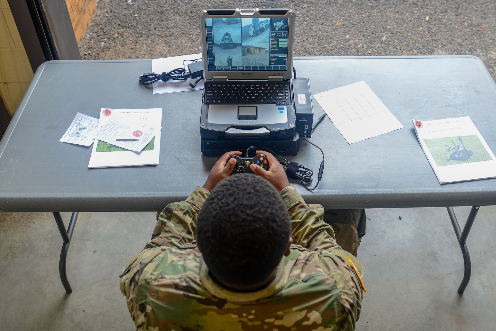 U.S. Army Spc. Elijah Clinton with the 1221st Engineer Clearance Company, South Carolina National Guard, conducts route clearance training using the Talon IV Reset robotic vehicle at their Armory in Graniteville, S.C., Oct. 17, 2018, which is being fielded to the unit as they prepare for an upcoming deployment in 2019.