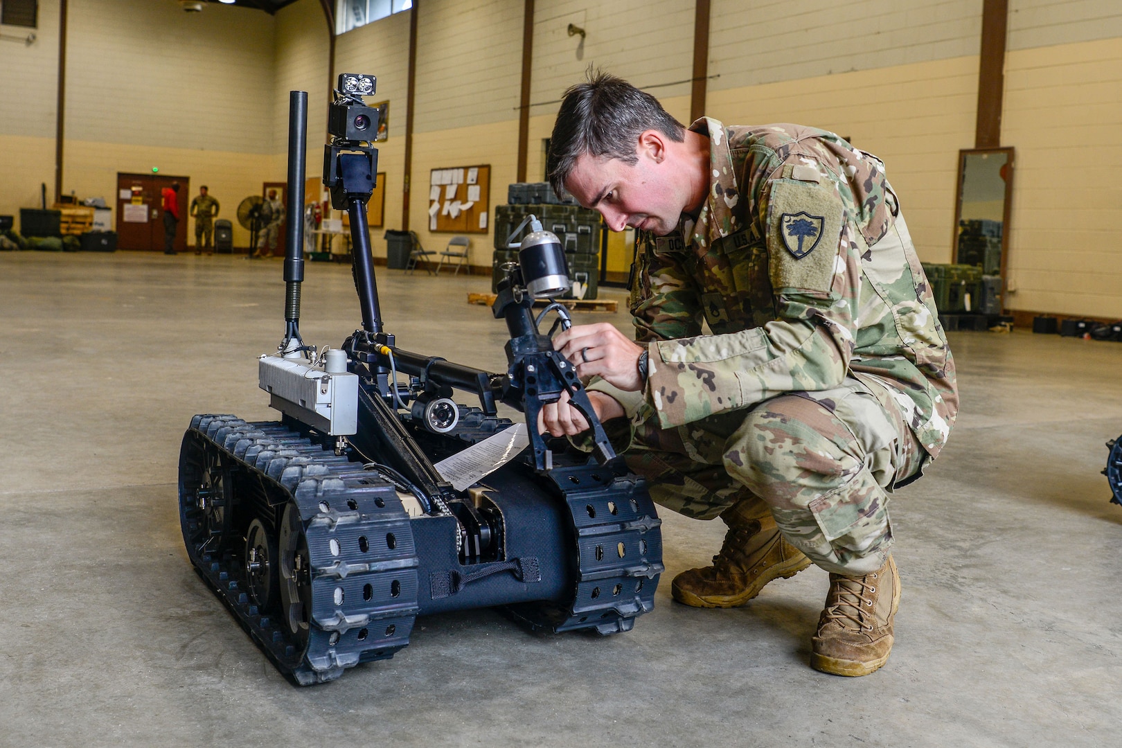 U.S. Army Staff Sgt. Kevin O’Conner, combat engineer with the 122nd Engineer Clearance Company, South Carolina National Guard, conducts route clearance training using the Talon IV Reset robotic vehicle at their Armory in Graniteville, S.C., Oct. 17, 2018, which is being fielded to the unit as they prepare for an upcoming deployment in 2019. The Soldiers practiced skills-sets to find, target and dispose of improvised explosive devices and ordnance to keep routes clear and safe for civilian and military traffic in a combat environment.
