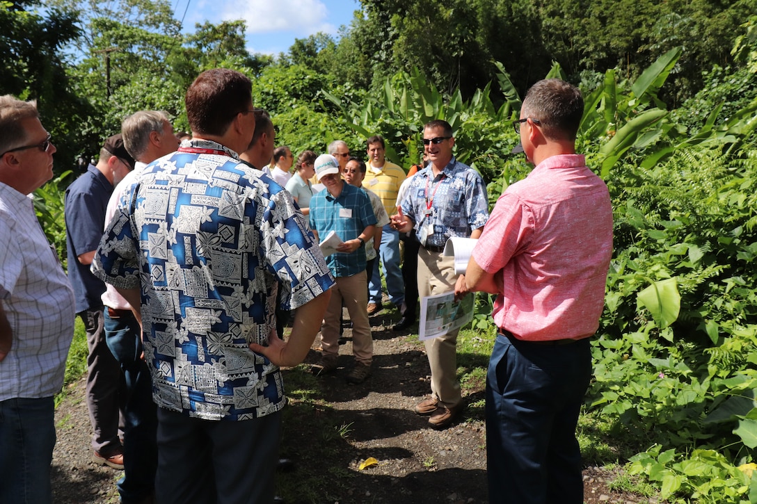 HONOLULU, Hawaii (Oct. 16, 2018) -- Ala Wai Flood Mitigation Project Manager Jeff Herzog (second from right) explains some of the natural and cultural sensitivities for the proposed retention basin in the Waiakeakua Stream area to State, City & County of Honolulu officials, and USACE enterprise personnel as part of the three-day Ala Wai Watershed Flood Mitigation Design Charrette.