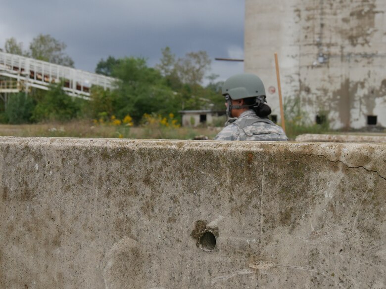 Lt. Tiffany Hatcher serves on guard duty during an exercise at Operation Tech Warrior. (U.S. Air Force photo/Kenneth McNulty)