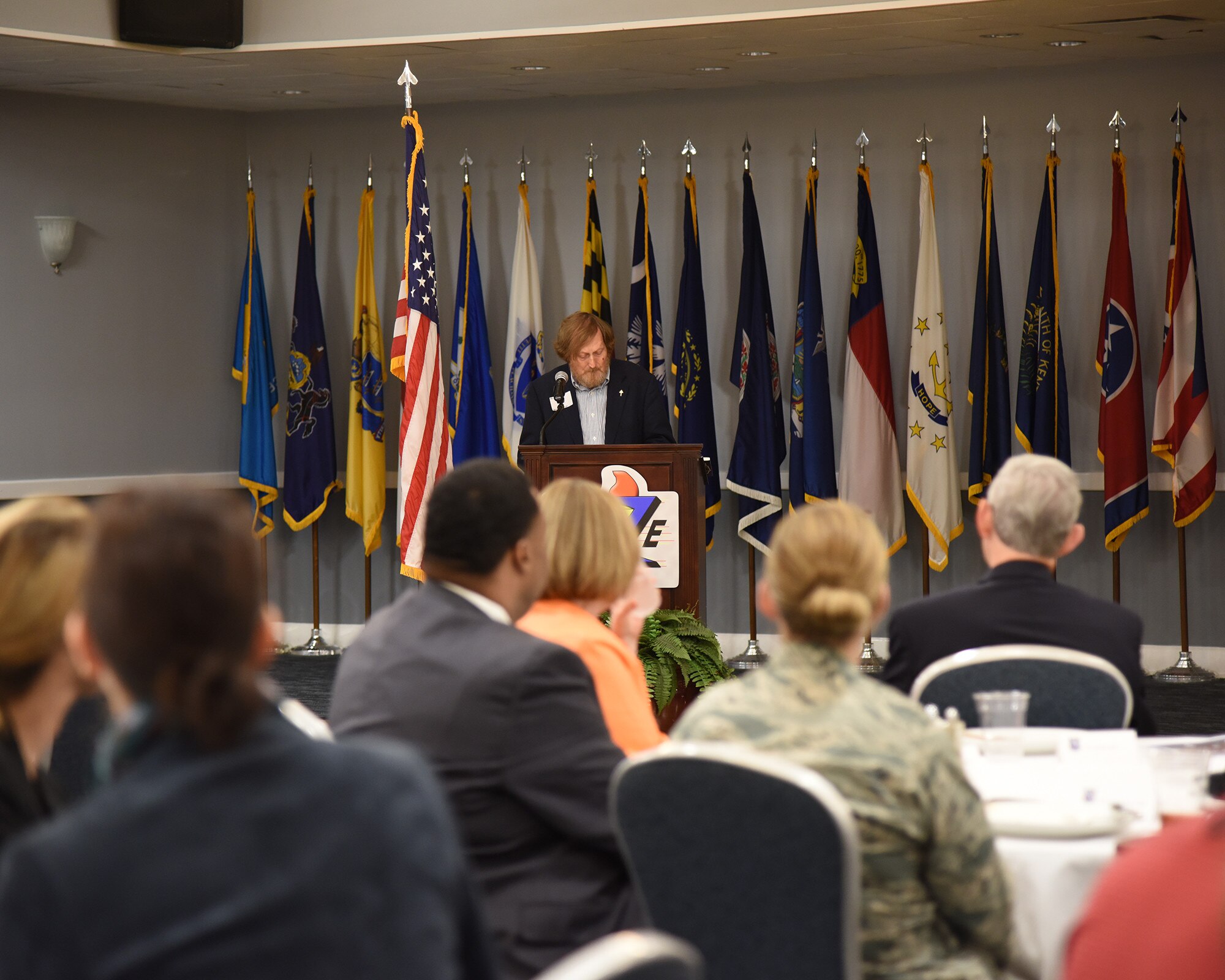 Rufus Ward, Base Community Council treasurer, explains the importance of the BCC to council members and Airmen Oct. 11, 2018, during a BCC luncheon at the Club on Columbus Air Force Base, Mississippi. The BCC gives local residents of Columbus, Mississippi, and Columbus AFB a chance to interact with each other and find out how they impact each other. (U.S. Air Force photo by Melissa Doublin)