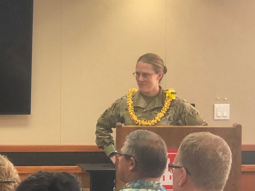 There wasn't a seat left in the room as staff were honored to have Honolulu District USACE District Council Shivaun White introduce District Commander Lt. Col. Kathryn P. Sanborn during the Aug. 29, District’s Women’s Equality Event.