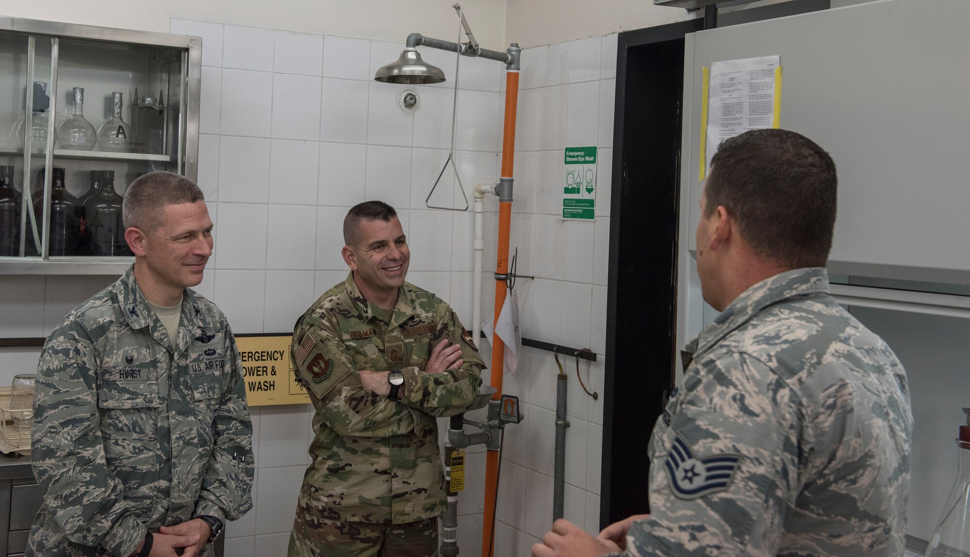 39th Logistics Readiness Squadron fuels laboratory NCOIC briefs the 39th Air Base Wing commander and command chief.