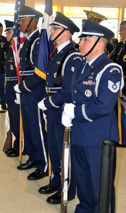 The 502nd Air Base Wing Honor Guard prepares to welcome and honor World War II veterans at the start of a sendoff ceremony at the San Antonio International Airport Oct. 17, which saw 40 WWII veterans take off for a trip to New Orleans to visit the National World War II Museum. The Soaring Valor program, sponsored by the Gary Sinise Foundation, helped send the veterans and 40 high school Student companions from Dallas, to the museum.