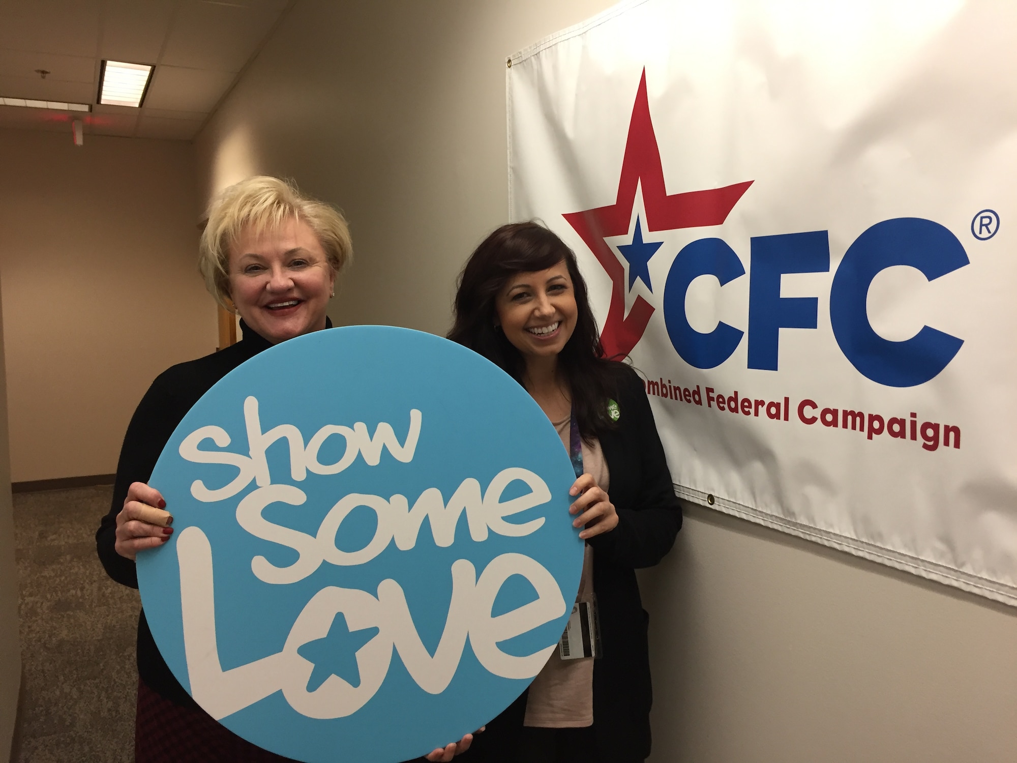 Di Lynn (left), chief of War Gaming and Deliberate Planning, Headquarters Air Force Materiel Command, and Heather Atkinson, program manager, Foreign Military Sales, New Business in Simulators, Agile Combat Support Directorate, are serving as loaned executives for the 2018 Ohio Combined Federal Campaign, Dayton District, at Wright-Patterson Air Force Base and throughout a nine-county area.