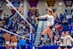 Elizabeth Pennington, U.S. Air Force Academy cadet, spikes the ball during a volleyball match against Nevada Oct. 13, 2018 at the academy in Colorado Springs, Colo. Air Force defeated Nevada 3-2. (U.S. Air Force photo by Trevor Cokley)