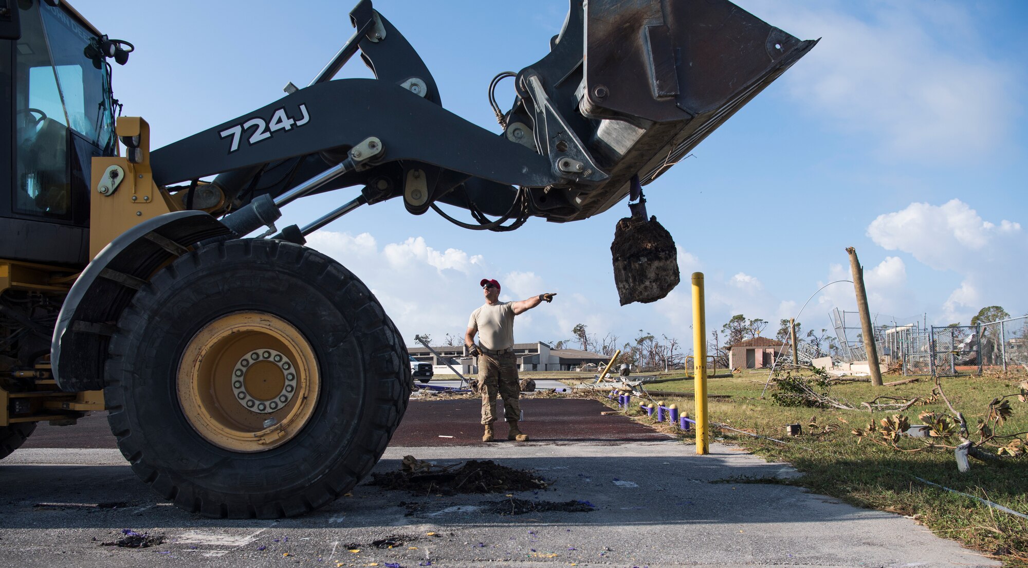 Airmen from the 823rd RED HORSE Squadron, Hurlburt Field, Fla., and the 635th Material Maintenance Squadron, Holloman Air Force Base, N.M., construct bare-bones shelters Oct. 15, 2018, as part of a multi-phased plan to reconstruct Tyndall Air Force Base, Fla., following the aftermath of Hurricane Michael. Multiple major commands have mobilized relief assets in an effort to restore operations after the hurricane caused catastrophic damage to the base. (U.S. Air Force photo by Senior Airman Keifer Bowes)