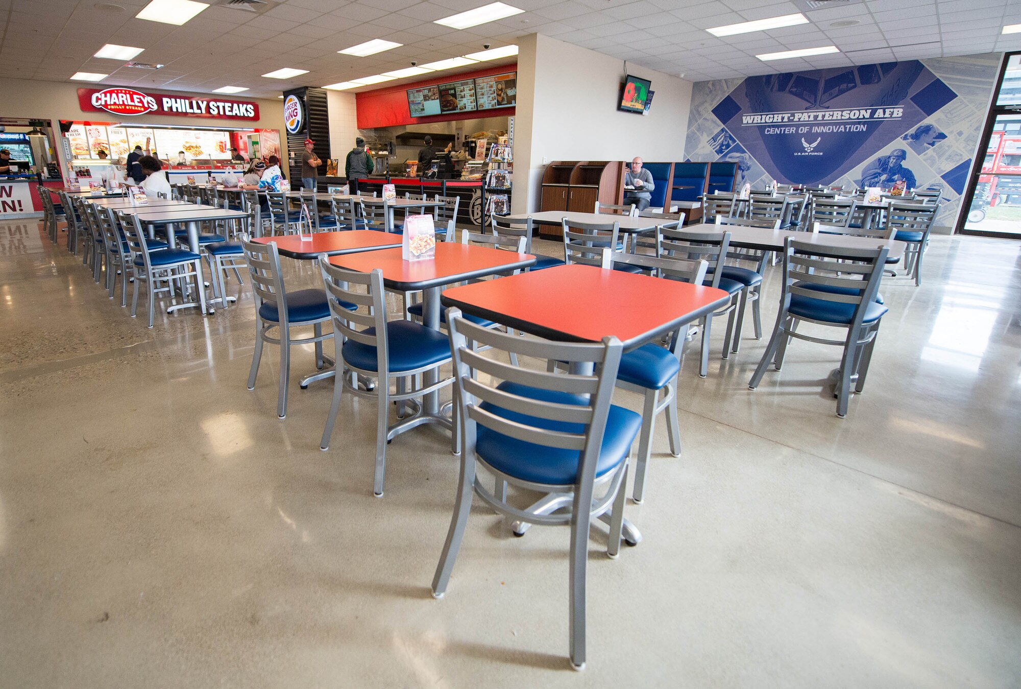 Wright-Patterson’s Exchange Food Court received new seating and polished concrete flooring, amongst other improvements, as part of the $6.4 million renovation.