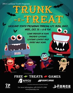 Lackland Youth Programs will host a Trunk-r-Treat event for all ages on Wednesday, Oct. 31 from 6-8 p.m.