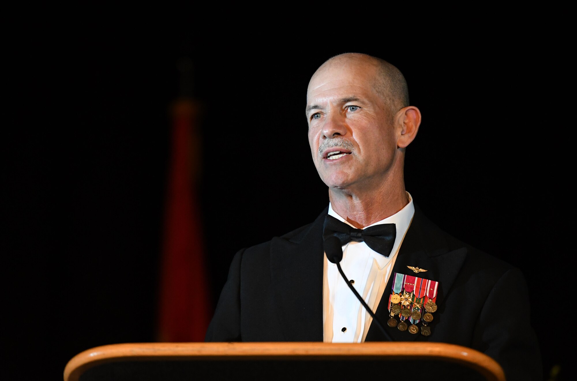 U.S. Coast Guard Admiral Charles Ray, U.S. Coast Guard vice commandant, delivers remarks during the 40th Annual Salute to the Military inside the Mississippi Coast Convention Center, in Biloxi, Mississippi, Oct. 16, 2018. The Salute to the Military event recognized the men and women who serve in the military along the Gulf Coast. (U.S. Air Force photo by Kemberly Groue)