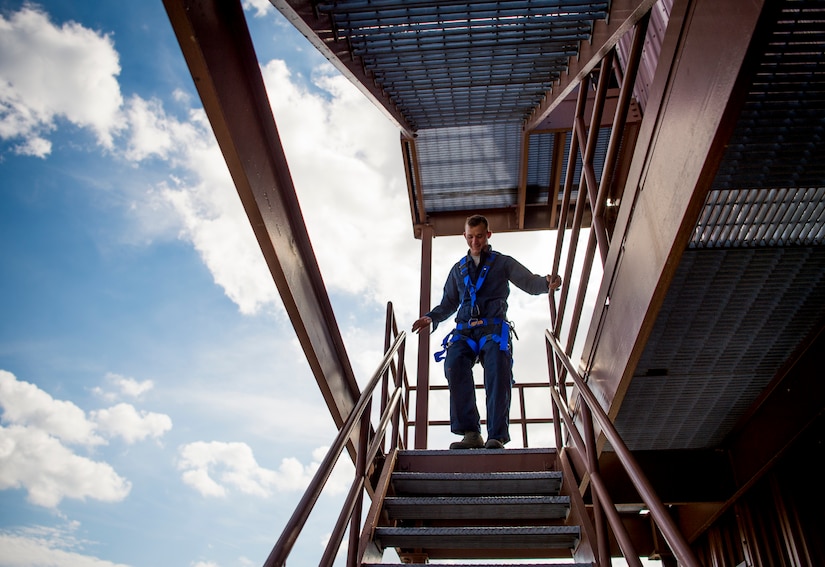 U.S. Air Force Airman 1st Class Jacob Vuckovich, 633rd Civil Engineer Squadron firefighter, participates in rappel training at Joint Base Langley-Eustis, Virginia, Oct. 2, 2018