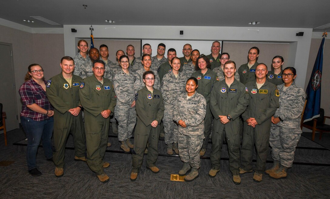 Airmen from major commands across the Air Force gather for a photo during a human factor workshop at Joint-Base Langley-Eustis, Virginia, Oct. 11, 2018. The graduates from the workshop will be utilized as a cadre of subject-matter experts during future accident investigation boards across the Air Force enterprise worldwide. (U.S. Air Force photo by Tech. Sgt. Nick Wilson)