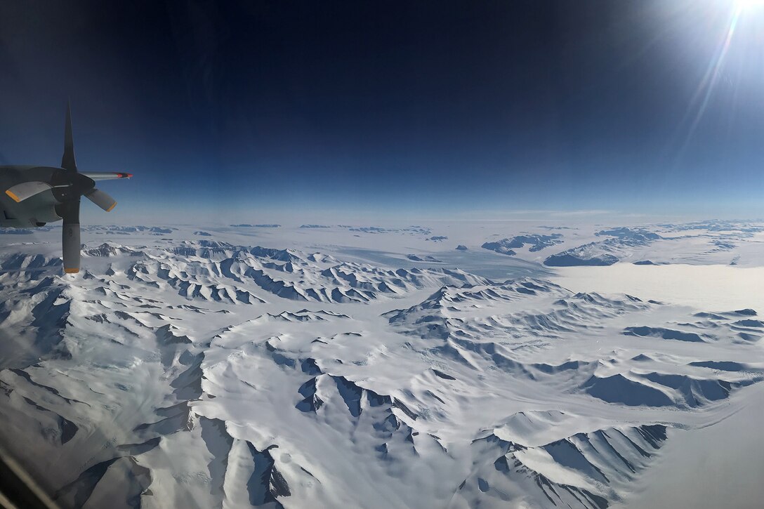 Aerial view of Antarctica.