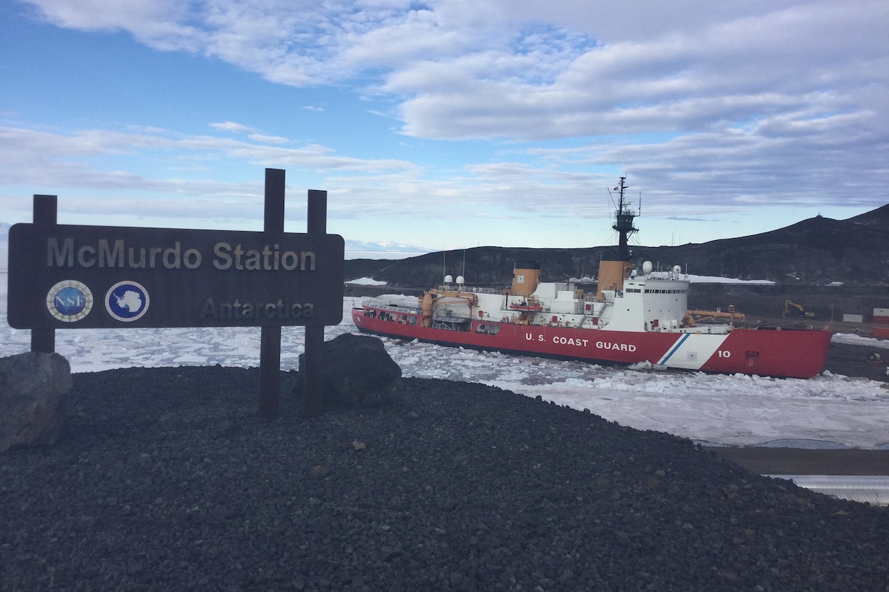 Scenic view of McMurdo Sound, Coast Guard ship.
