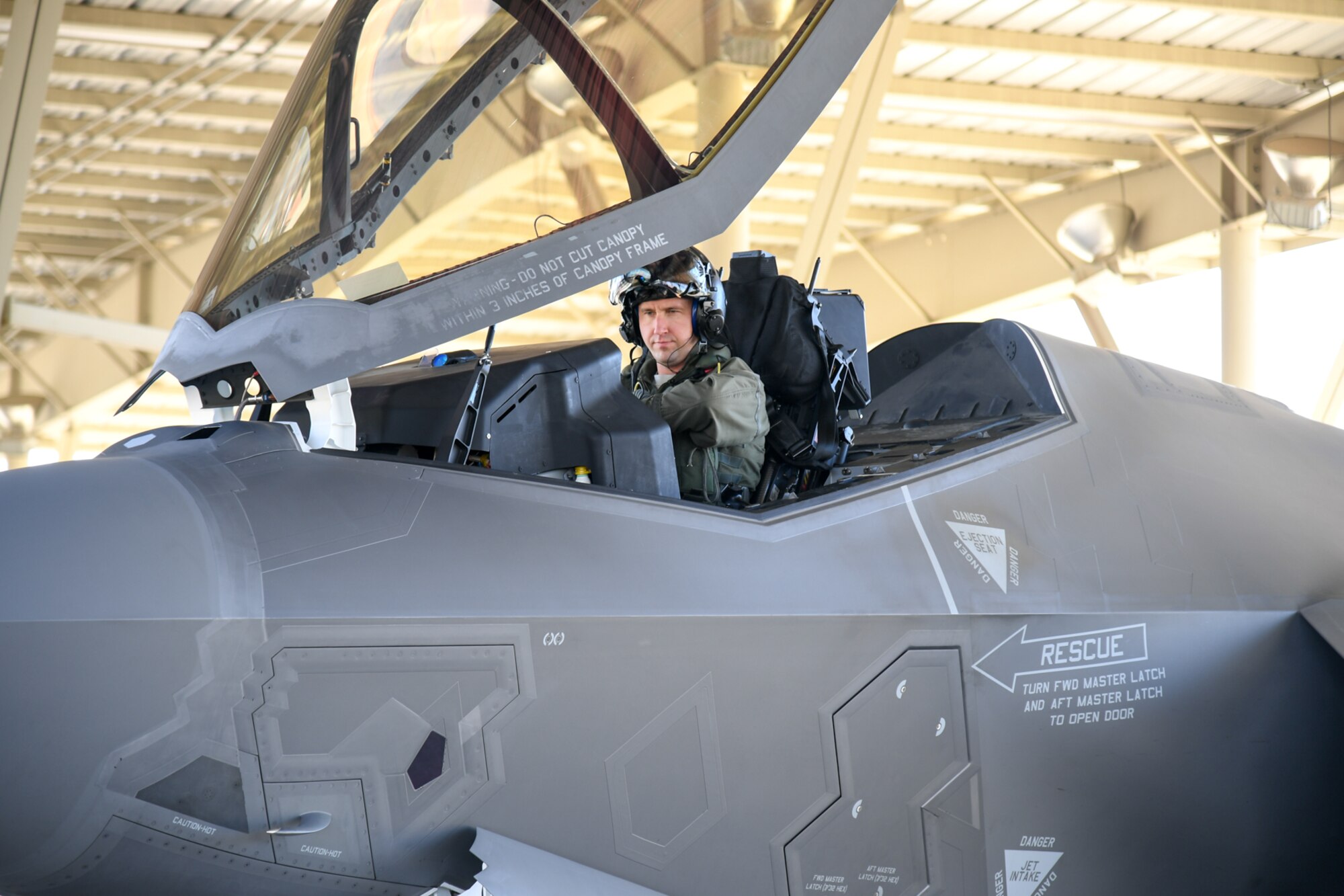 Maj. Daniel Toftness, a reservist in the 419th Fighter Wing, conducts a pre-flight check before a sortie in an F-35A Lightning II Oct. 18, 2018, at Hill Air Force Base, Utah. The flight marked the 10,000th sortie with the aircraft at Hill since the first operational F-35s arrived in September 2015. (U.S. Air Force photo by Cynthia Griggs)