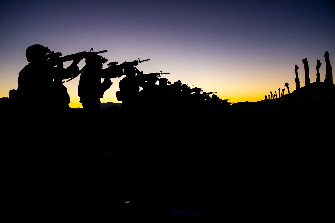 Marines with Combat Logistics Battalion 4, 3rd Marine Logistics Group, qualify for Combat Marksmanship Program tables 3-6 during Integrated Training Exercise 1-19 on Camp Wilson, Marine Corps Air Ground Combat Center Twentynine Palms, California, Oct. 17, 2018. CLB-4 Marines worked to qualify for the CMP tables in order to ensure combat readiness. ITX 1-19 is a large-scale Marine Air-Ground Task Force integration exercise in which CLB-4 Marines and Sailors train to respond quickly to any contingency by fully integrating with ground and air combat elements of the MAGTF.