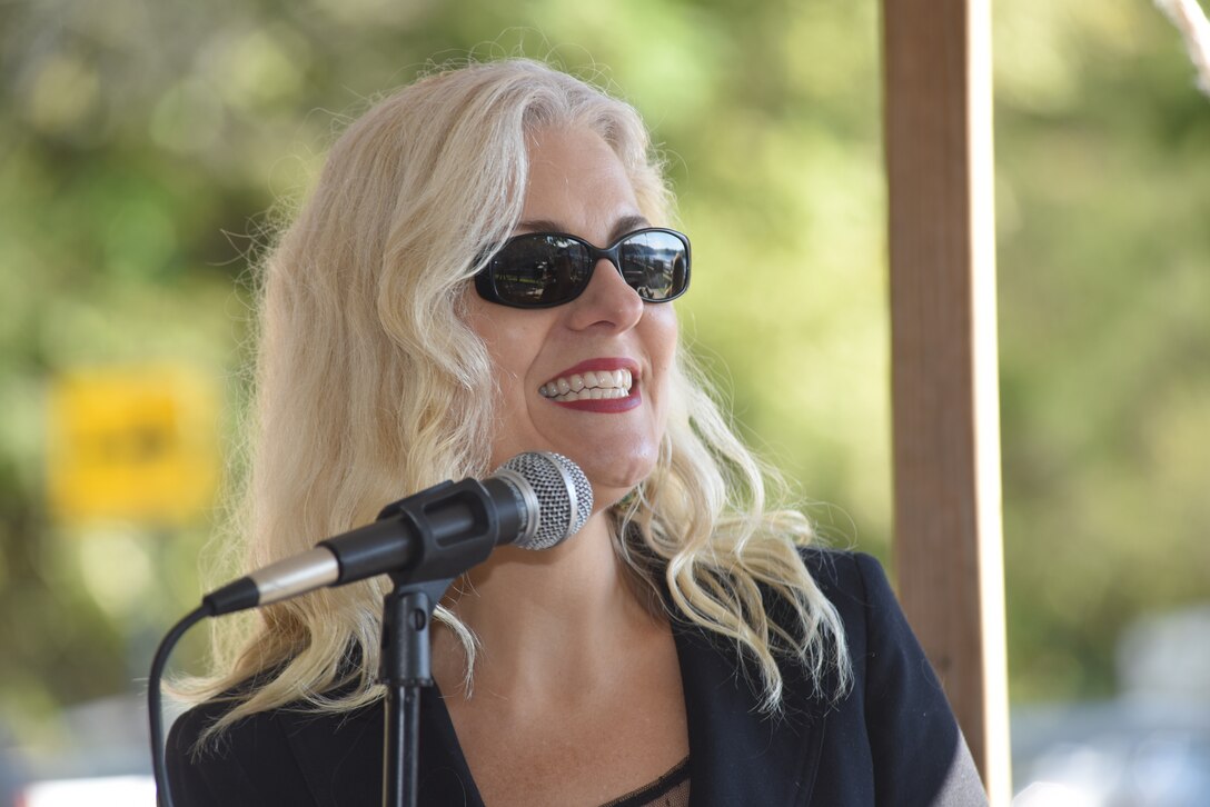 Recording Artist Delnora Reed Acuff performs music of the period of the 1940s during the 75th Anniversary Commemoration of Dale Hollow Dam and Reservoir Oct. 19, 2018. (USACE photo by Lee Roberts)