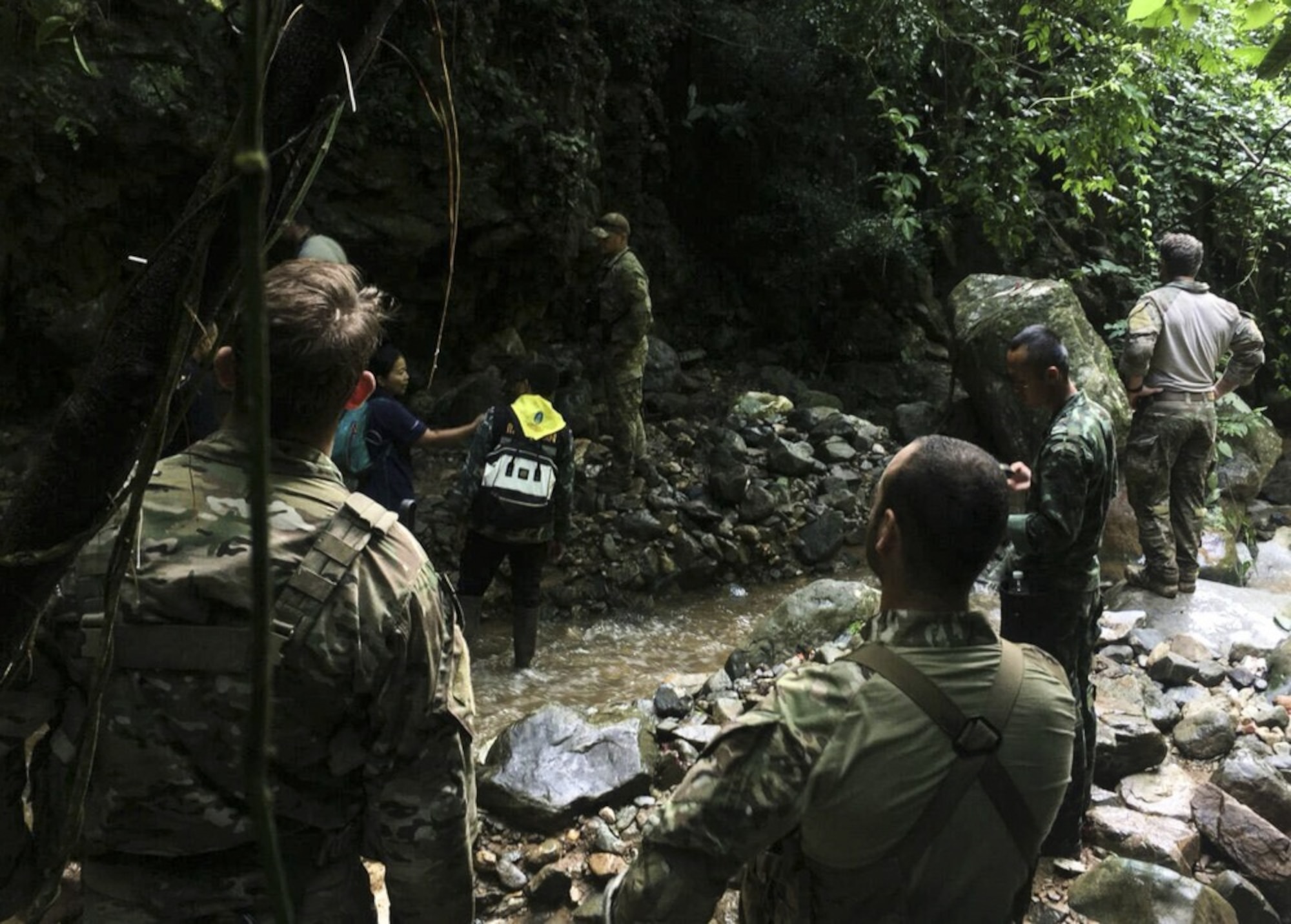Airmen from the U.S. Indo-Pacific Command (USINDOPACOM) conduct a combined land survey with Royal Thai Army partners June 29, 2018, at Chiang Rai, Thailand. The search and rescue team consists of pararescuemen and survival specialists trained in rescue techniques and procedures, as well as their support personnel. (Courtesy photo)