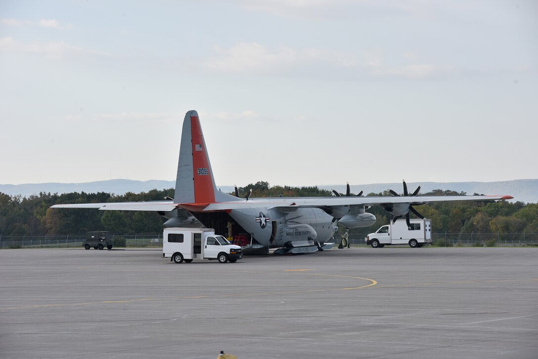 An LC-130 assigned to the New York Air National Guard's 109th Airlift Wing is serviced as it prepares to  leave Stratton Air National Guard Base on Sept. 16 en route to McMurdo Sound, Antarctica.
