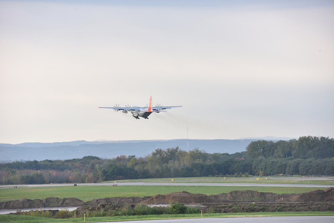 An LC-130 assigned to the New York Air National Guard's 109th Airlift Wing leaves Stratton Air National Guard Base on Sept. 16 en route to McMurdo Sound, Antarctica.
