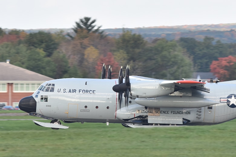 An LC-130 assigned to the New York Air National Guard's 109th Airlift Wing leaves Stratton Air National Guard Base on Sept. 16 en route to McMurdo Sound, Antarctica.