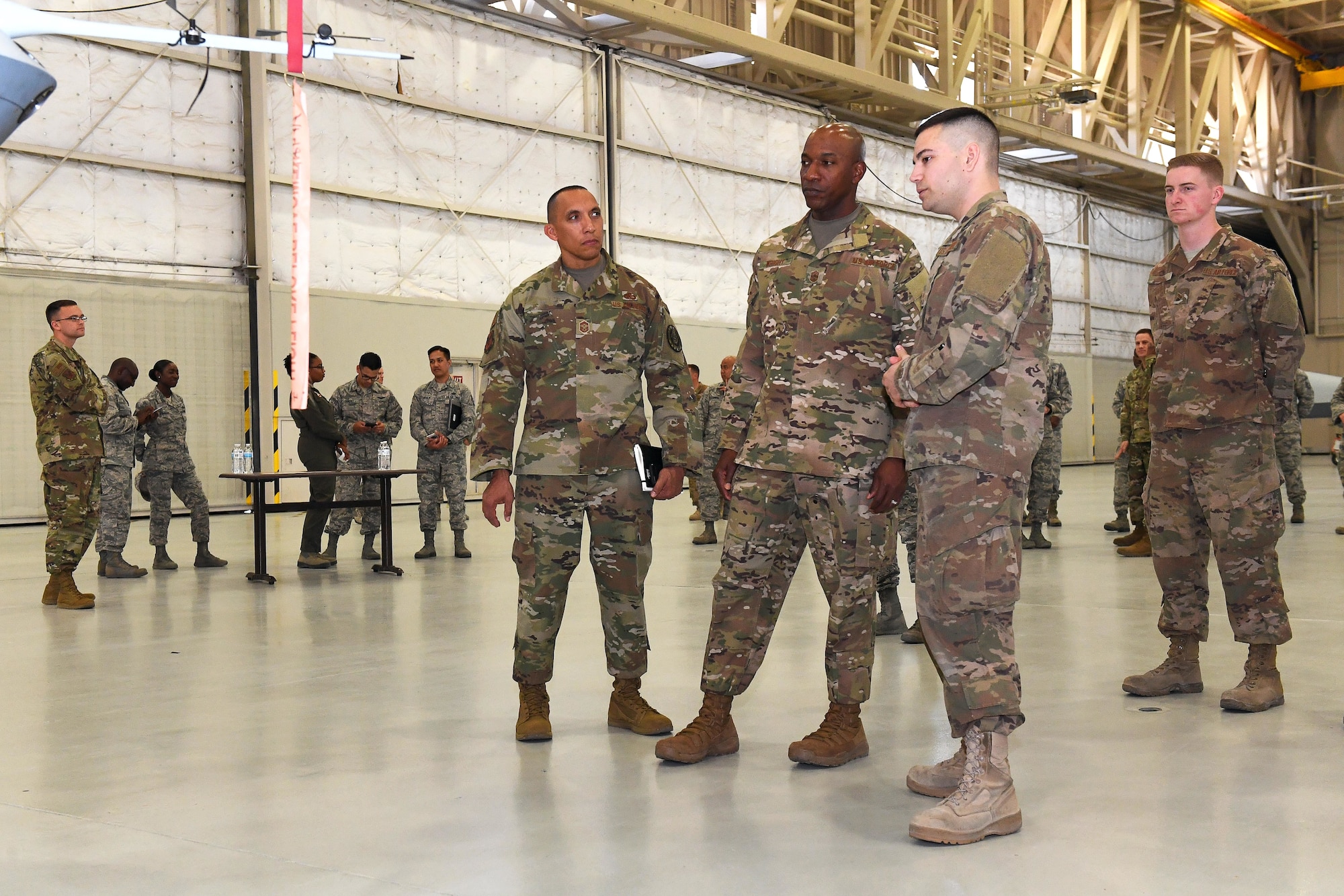 As part of his first visit to Creech, Wright had the opportunity to talk to maintenance Airmen about the MQ-9 and learn about their unique Remotely Piloted Aircraft mission.