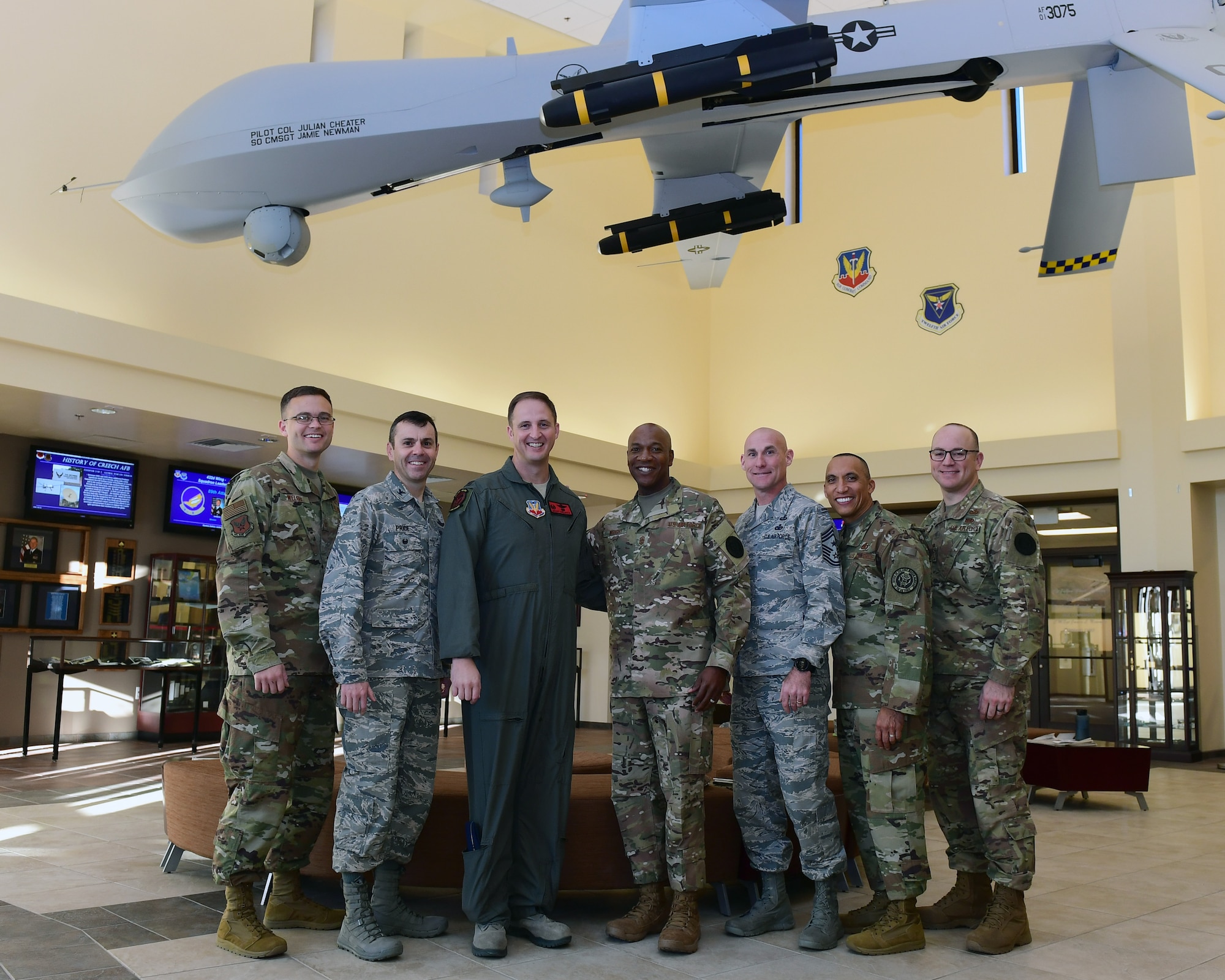 During his first visit to Creech, Wright met with Airmen from various career fields, acted as a sensor operator in an MQ-9 Reaper flight simulator and got an up-close look at the Reaper Remotely Piloted Aircraft.