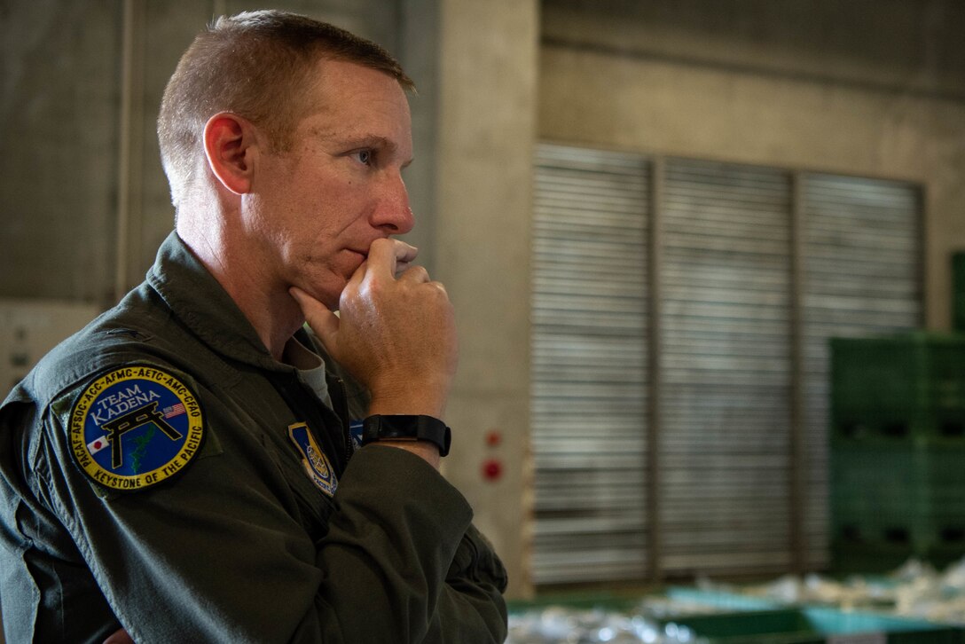 Lt. Gen. Jerry Martinez, U.S. Forces, Japan and 5th Air Force commander, observes the flight line from an air traffic control tower Oct. 16, 2018, at Kadena Air Base, Japan. Martinez visited Kadena Air Base with Chief Master Sgt. Terrence Greene, USFJ and 5th Air Force command chief, to observe the mission and engage the Airmen, spouses, and families of Team Kadena.  (U.S. Air Force photo by Senior Airman Kristan Campbell)