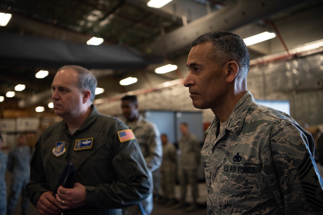 Lt. Gen. Jerry Martinez, U.S. Forces, Japan and 5th Air Force commander, observes the flight line from an air traffic control tower Oct. 16, 2018, at Kadena Air Base, Japan. Martinez visited Kadena Air Base with Chief Master Sgt. Terrence Greene, USFJ and 5th Air Force command chief, to observe the mission and engage the Airmen, spouses, and families of Team Kadena.  (U.S. Air Force photo by Senior Airman Kristan Campbell)