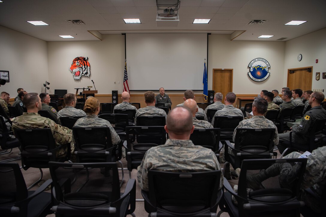Lt. Gen. Jerry Martinez, U.S. Forces, Japan and 5th Air Force commander, observes the flight line from an air traffic control tower Oct. 16, 2018, at Kadena Air Base, Japan. Martinez visited Kadena Air Base with Chief Master Sgt. Terrence Greene, USFJ and 5th Air Force command chief, to observe the mission and engage the Airmen, spouses, and families of Team Kadena.  (U.S. Air Force photo by Senior Airman Kristan Campbell)