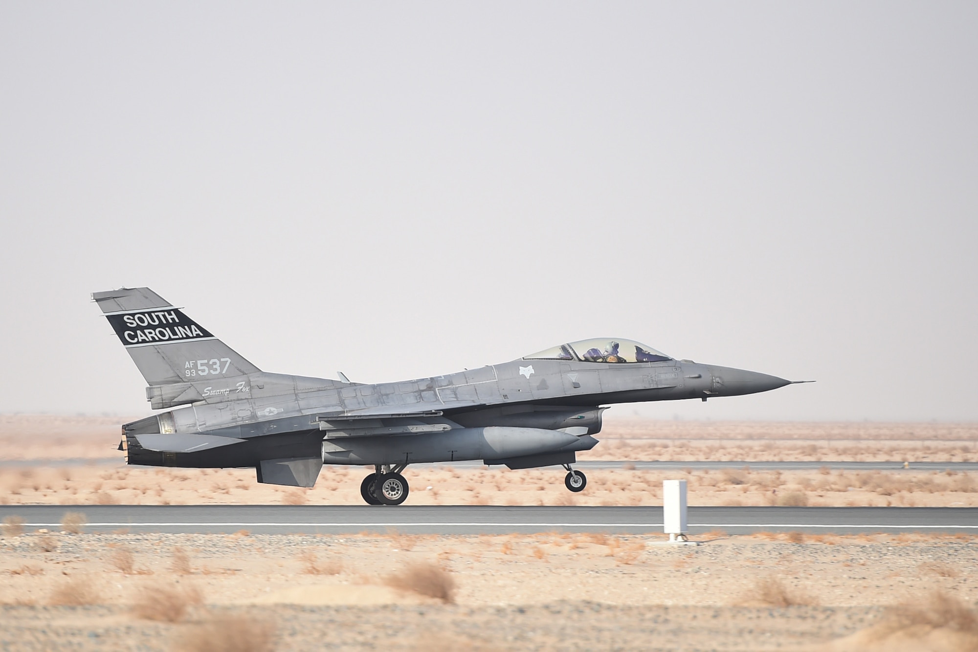 An F-16 Fighting Falcon prepares for takeoff