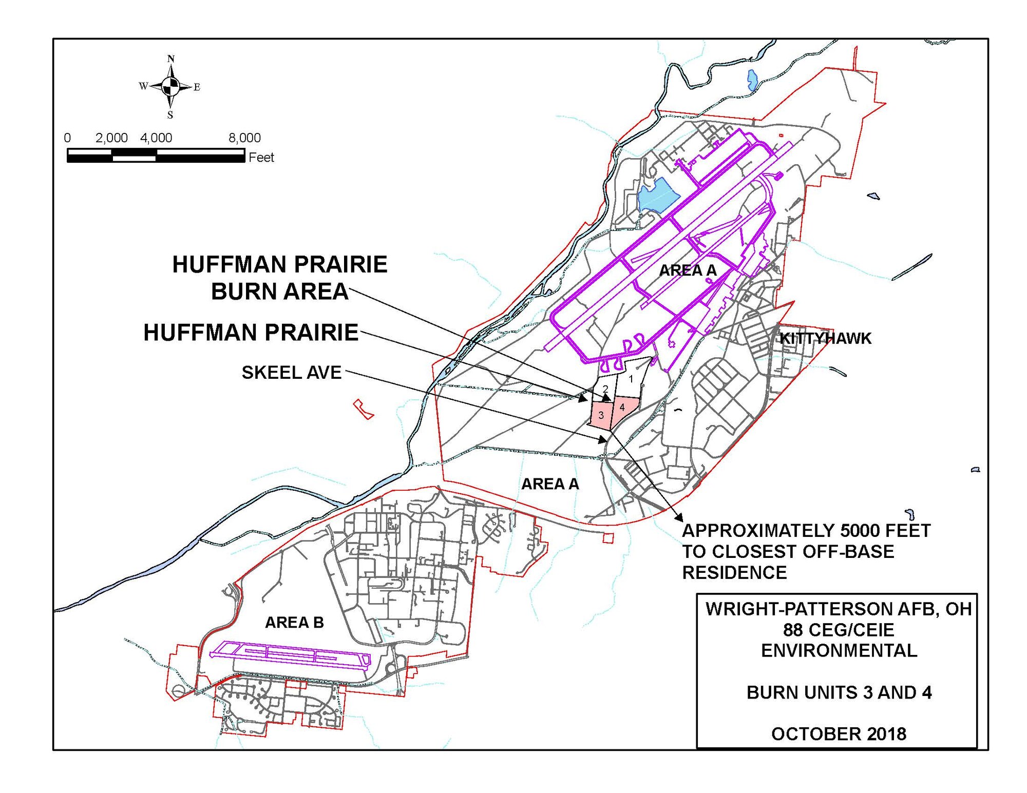 Quadrants 3 and 4, totaling approximately 50 acres are planned for burning this season on Huffman Prairie. (Courtesy illustration)