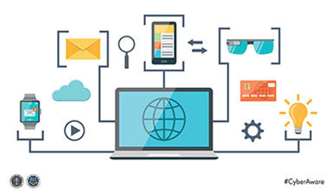 Illustration showing different devices connecting to a computer to illustrate connectedness in the Internet of Things (IoT)