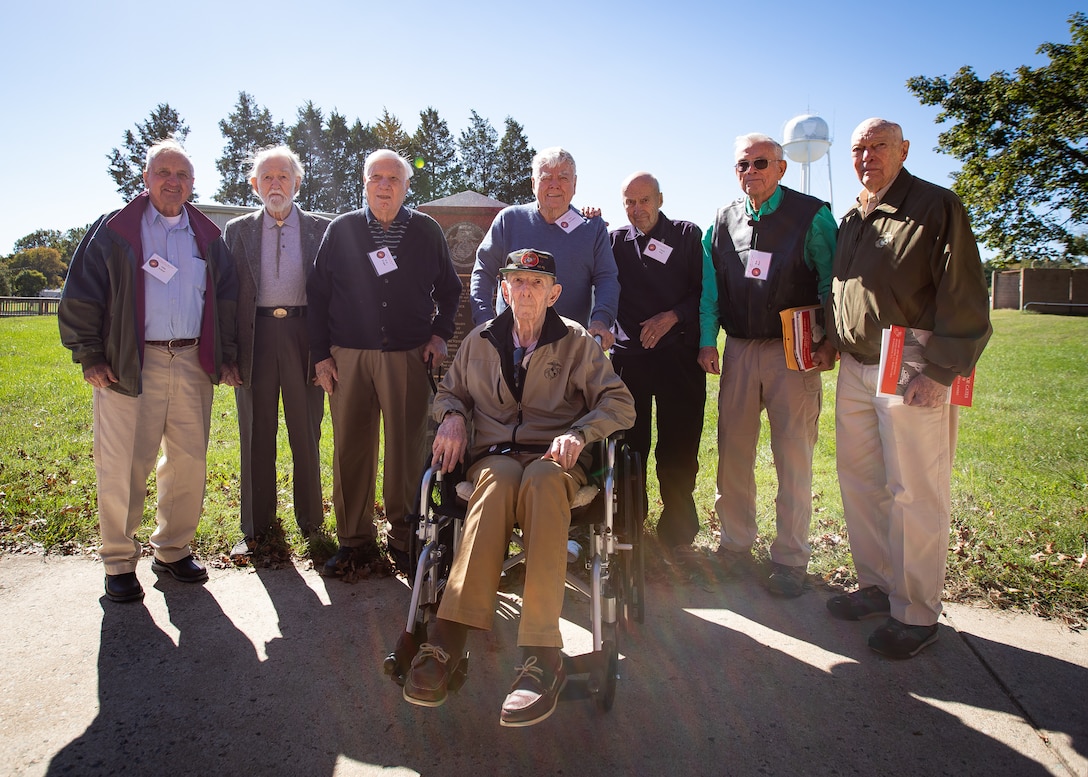 U.S. Marine veterans pose for a photo on Marine Corps Base Quantico, Oct. 18, 2018. The service members got together for the reunion of The Basic School’s first special basic class of 1950, some of whom served together in Korea.