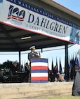 IMAGE: DAHLGREN, Va. (Oct. 19, 2018) – Naval Surface Warfare Center Dahlgren Division (NSWCDD) Commanding Officer Capt. Godfrey ‘Gus’ Weekes recounts the highlights of Dahlgren’s history before the military and civilian audience gathered to celebrate the NSWCDD centennial. “The men and women of Dahlgren are dedicated to the mission and have always answered the bell,” said Weekes, recounting the technological impact NSWCDD has made to the Navy and nation “We answered the bell in 1918 and we’re answering the bell today. Just like during the Cold War or the Korean War, we’re up against near peer or peer threats. The need for Dahlgren is never more apparent.”