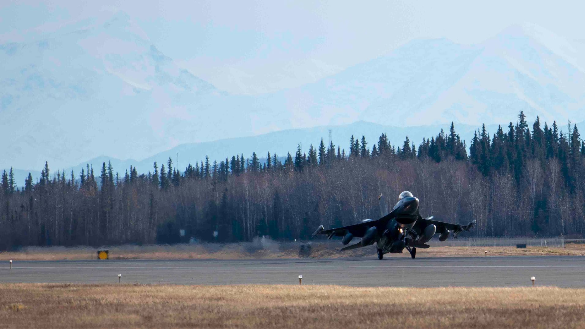 Aircraft from the 8th Fighter Wing "Wolf Pack," arrive at Eielson Air Force Base, Alaska to participate in RED FLAG-Alaska 19-1, Oct. 13, 2018. The Indo-Pacific is a top priority for the United States, and the DoD; and exercises like RF-A ensure that U.S. forces are as capable and ready as possible to face the evolving challenges in the region. The 80 FS traveled more than 3,000 miles from the Korean Peninsula to participate in RF-A. (U.S. Air Force photo by Staff Sgt. Levi Rowse)