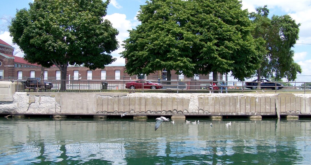 LaSalle seawall protecting the Colonel F.G. Ward Pumping Station.