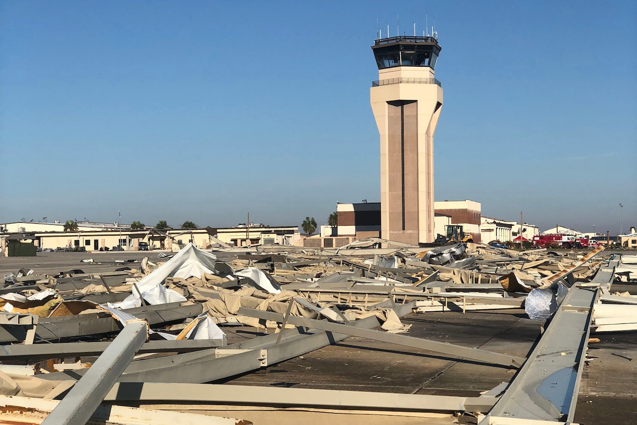 Damage at Tyndall Air Force Base after Hurricane Michael.