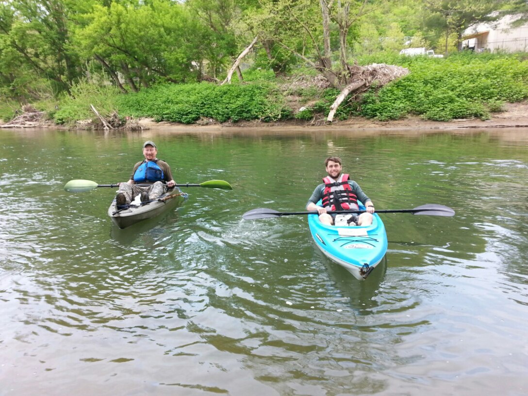 Bruce Rogers (Left) and William Mackie, geoogists in the U.S. Army Corps of Engineers Nashville District, begin canoeing on the Cumberland River in Harlan, Ky., May 4, 2018 on Leg 1 of a 650.4-mile journey of the Cumberland River. The objective of navigating the waterway was to celebrate the 130th Anniversary of the U.S. Army Corps of Engineers Nashville District, reflect on the development of the Cumberland River Basin, remember the past, enjoy the present, and dream about the future of the waterway that is vitally important to the region. (USACE Photo)