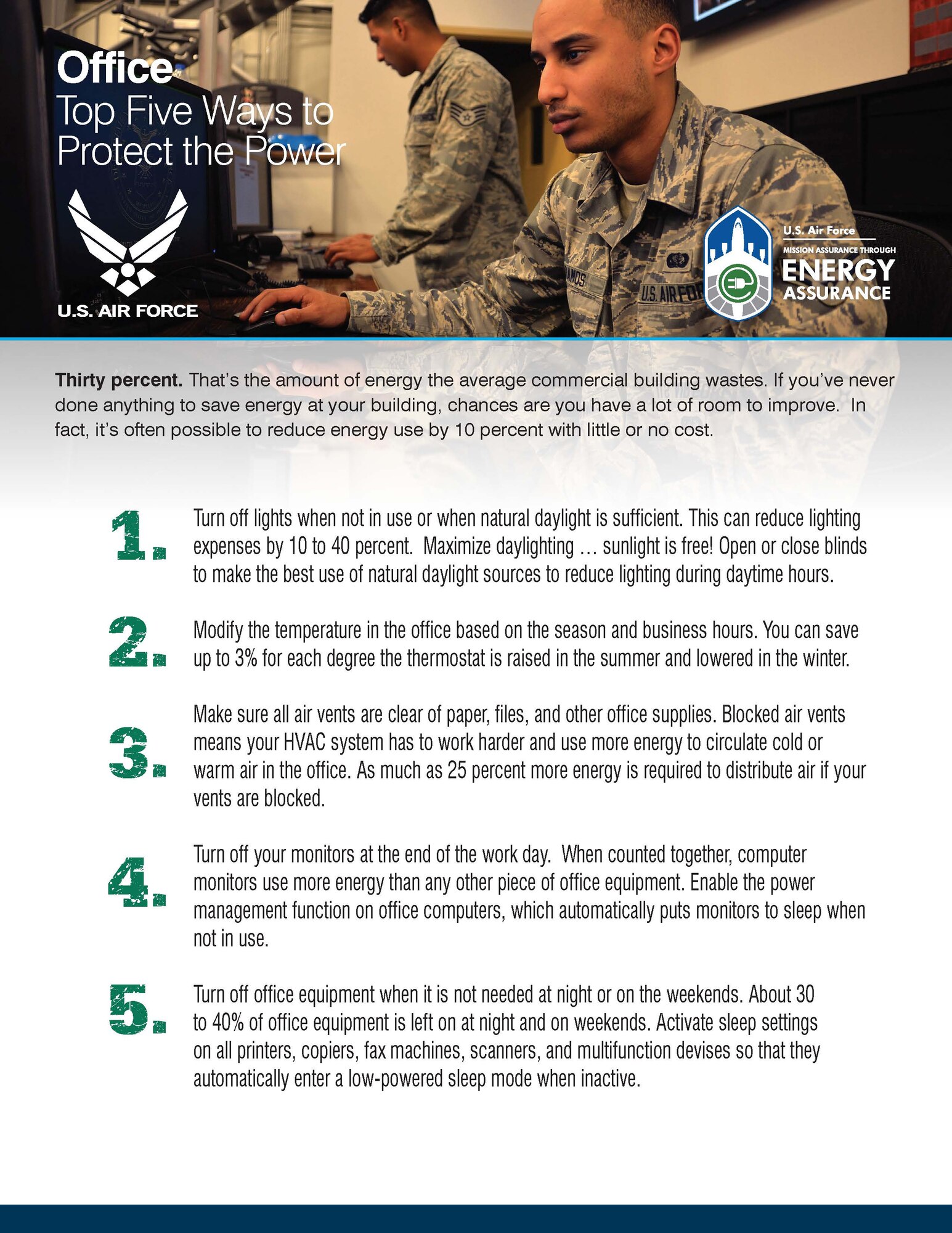 October marks the federal government’s observance of Energy Action Month, highlighting the importance of energy and water for the Air Force.  The observation month encourages smart energy and water use and management for installations, ground vehicles and aircraft. (Courtesy photo)