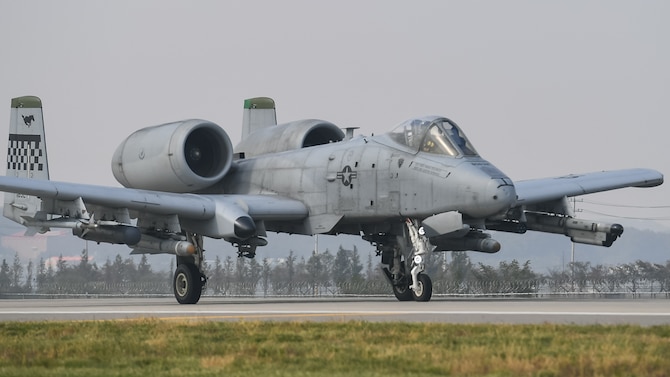 A U.S. Air Force A-10 Thunderbolt II from the 25th Fighter Squadron prepares to take off at Osan Air Base, Republic of Korea, Oct. 22, 2018. A-10s participated in routine training aimed at sharpening skills needed for search and rescue operations.