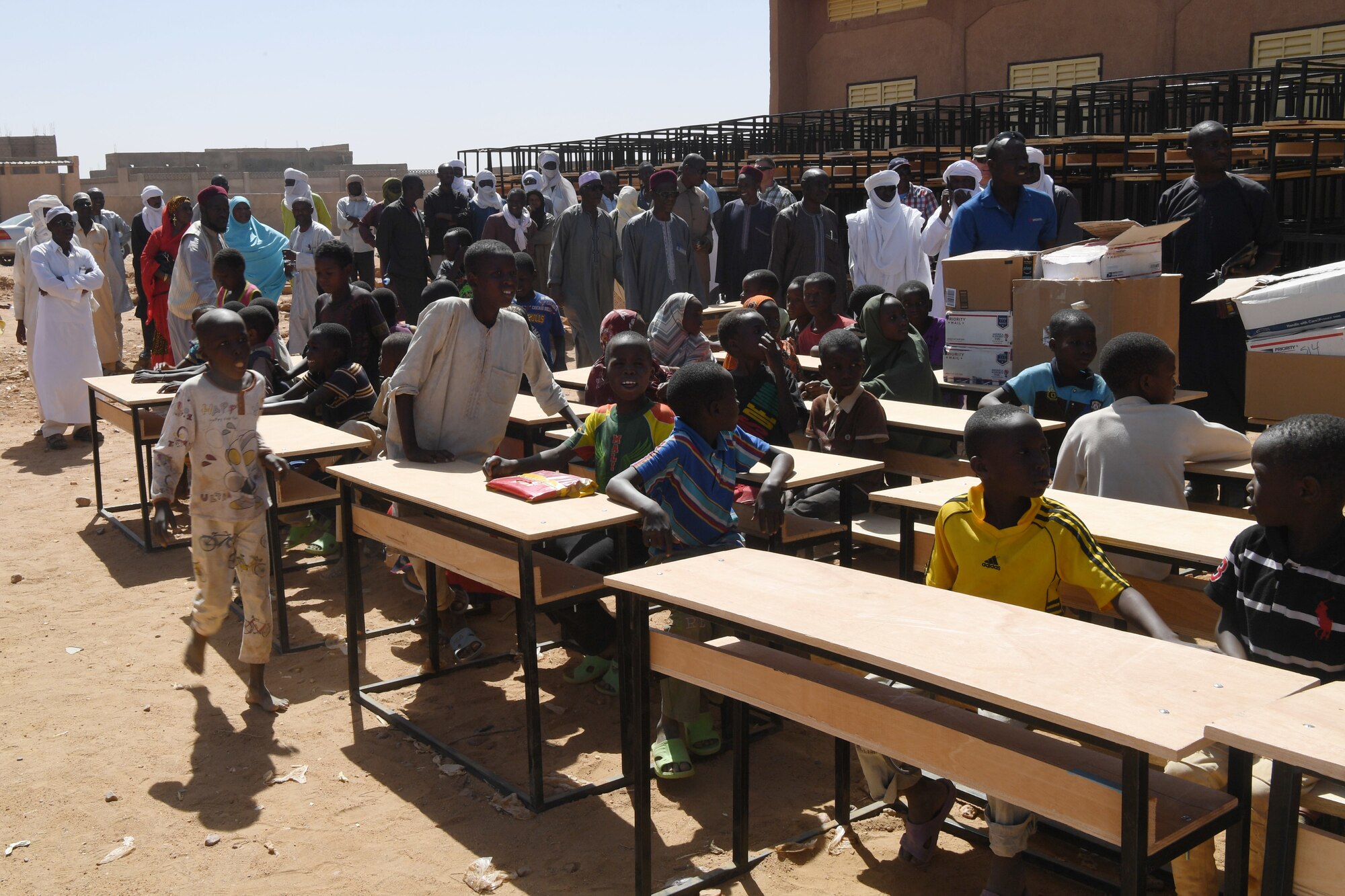 Approximately 300 desks were delivered to Misrata Primary School in Agadez, Niger, as part of a donation coordinated by U.S. Army Civil Affairs Team 203 at Nigerien Air Base 201 Oct. 23.