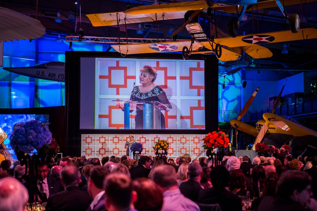 Cheryl Sutterfield-Jones, president and CEO of the Frontiers of Flight Museum, welcomes guests to the 50th Anniversary of the Apollo 7 mission at the Frontiers of Flight Museum in Dallas, Oct. 20, 2018.