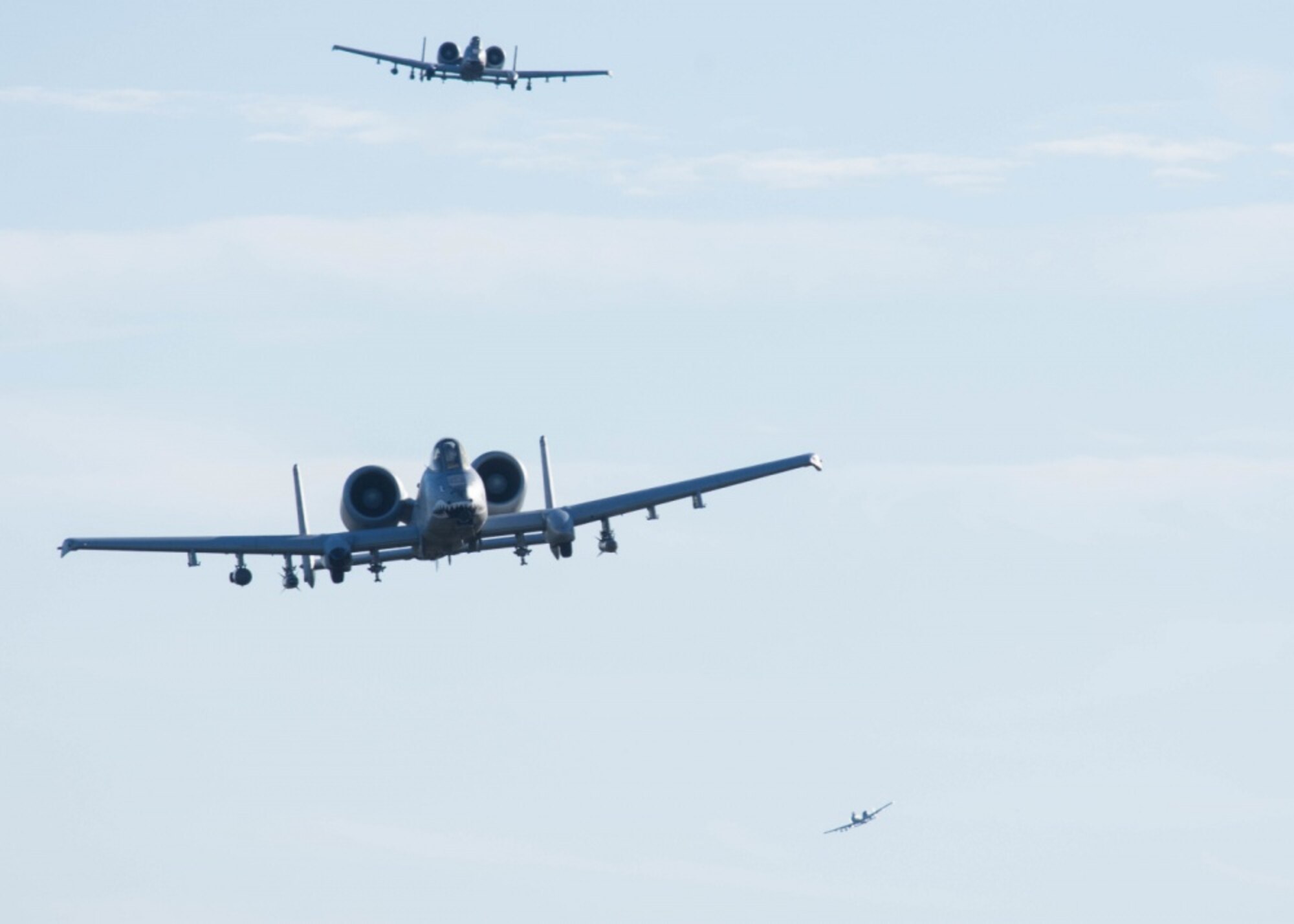 A-10C Thunderbolt II pilots assigned to the 74th Fighter Squadron from Moody Air Force Base, Ga., demonstrate a show of force maneuver during Hawgsmoke 2018 at Cannon Range, Mo., Oct. 18, 2018. The competition is a biennial worldwide A-10 bombing, missile and tactical gunnery competition derived from the discontinued "Gunsmoke" Air Force Worldwide Gunnery Competition. The 74th FS brought home the top overall team award, Top Tactical and Top Conventional team awards. Based on their winning performance, Moody is slated to host the next Hawgsmoke in 2020. (U.S. Air Force photo by Senior Airman Missy Sterling)