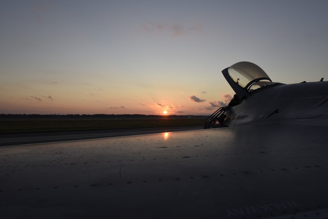 A U.S. Air Force F-16 Fighting Falcon from the 180th Fighter Wing, Ohio Air National Guard, sits on the flight line Sept. 17, 2018 during Combat Archer, a two-week air-to-air Weapons System Evaluation Program to prepare and evaluate operational fighter squadrons' readiness for combat operations, at Tyndall Air Force Base, Florida. Combat Archer enhances the routine training 180FW Airmen receive during the year, ensuring they are qualified and ready to deploy anywhere in the world. (U.S. Air National Guard photo by Staff Sgt. Shane Hughes)