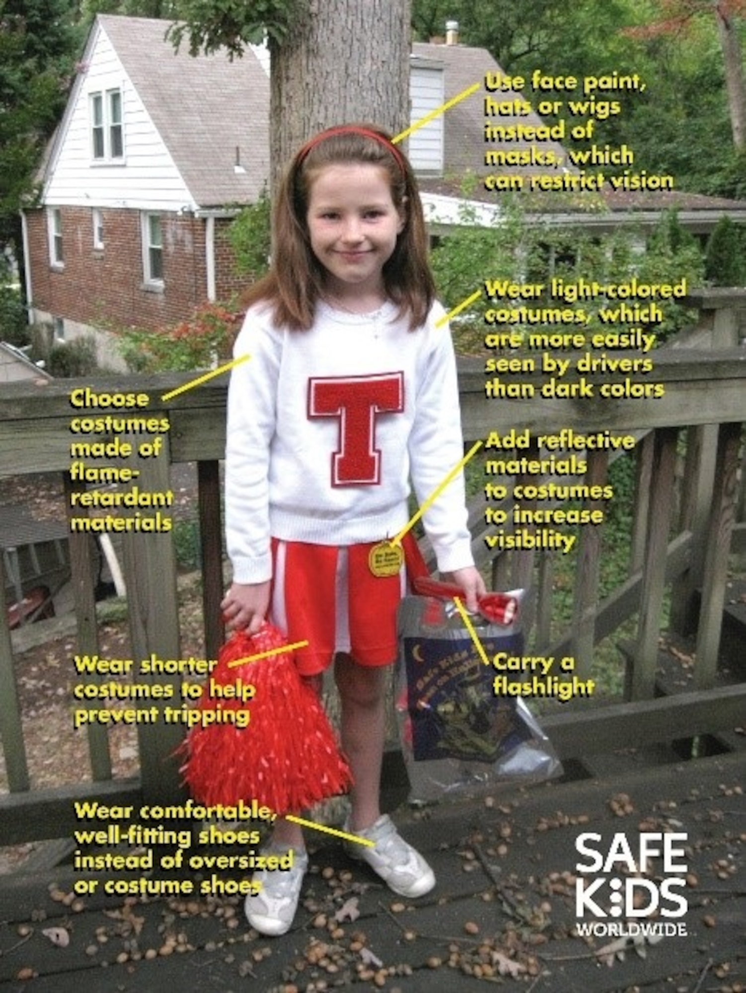 This costume is an example of a safe costume for kids to wear on Halloween, because it meets all safety requirements. (Photo courtesy of Safekids Worldwide)