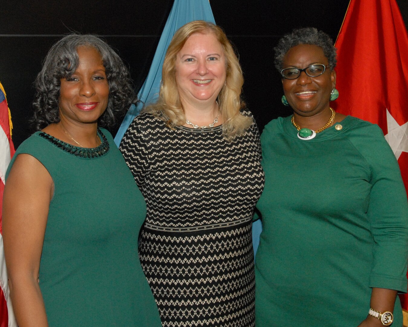 Defense Logistics Agency Troop Support employees Debra Tillman, Mary Newell and Bernice Eaddy-Brown (left to right) pose after an Oct. 25 retirement ceremony in Philadelphia honoring their 110 years of cumulative service to the agency.